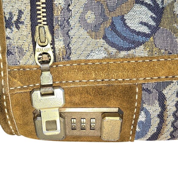 Vintage Neiman Marcus Floral Tapestry & Suede Suitcase With Lock - Picture 5 of 11